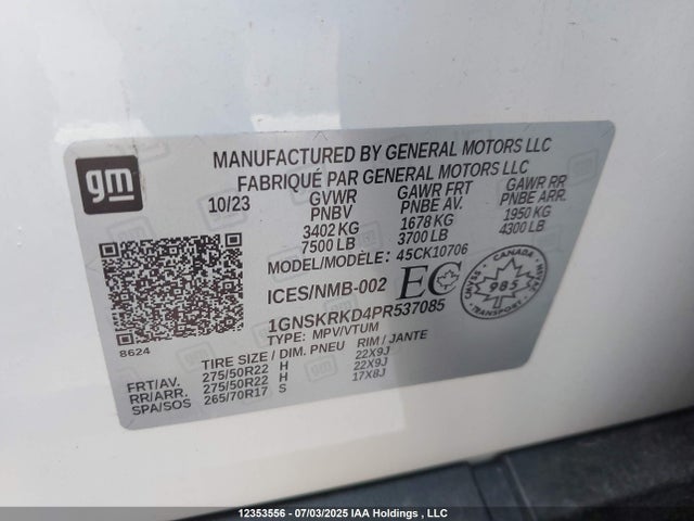 1GNSKRKD4PR537085 Chevrolet l84