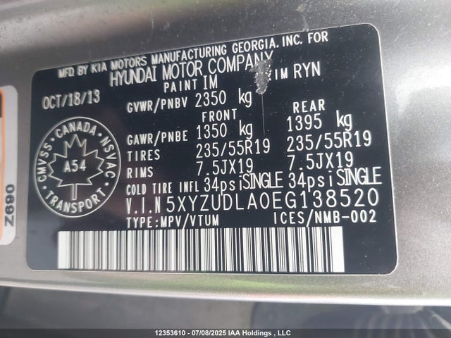 Aukcja sprzedaży 2014 Hyundai Santa Fe Sport, vin: 5XYZUDLA0EG138520, numer aukcji: 12353610