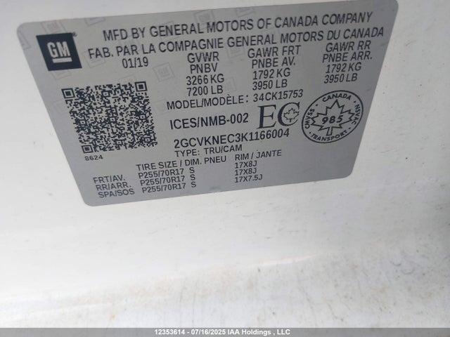 2GCVKNEC3K1166004 Chevrolet l83 - di, afm, alum, gen 5, var 1