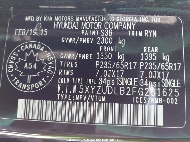 5XYZUDLB2FG281625 Hyundai dohc gdi theta ii