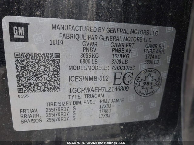 1GCRWAEH7LZ146809 Chevrolet lv3 - gen 5, sidi, vvt, ohv, e85 max alum