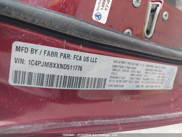 Продажа на аукционе авто 2022 Jeep Cherokee Trailhawk, vin: 1C4PJMBXXND511776, номер лота: 12353681
