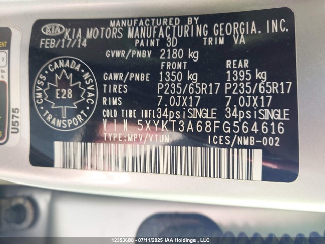 5XYKT3A68FG564616 KIA dohc t-gdi theta-ii