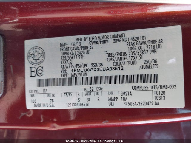 1FMCU0GX3EUA08612 Ford 2014
