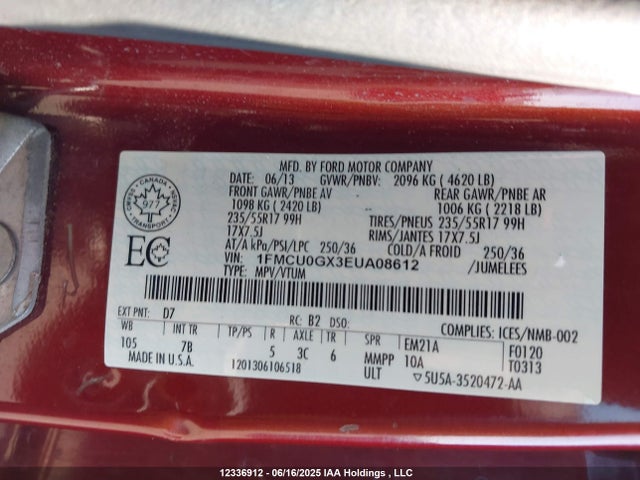 1FMCU0GX3EUA08612 Ford 2014
