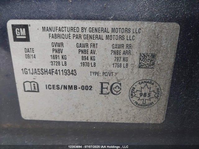 1G1JA5SH4F4119343 Chevrolet luw