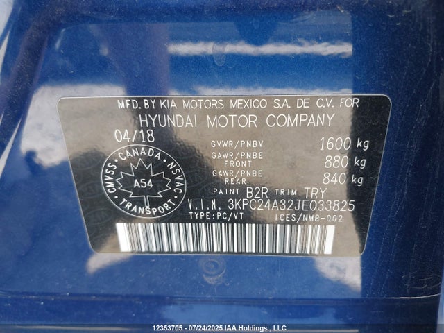 3KPC24A32JE033825 Hyundai 2018