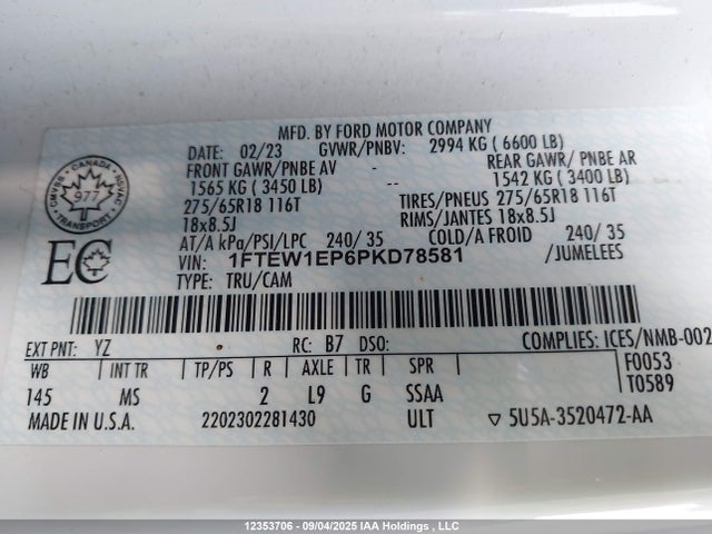 1FTEW1EP6PKD78581 Ford 2.7l-4v