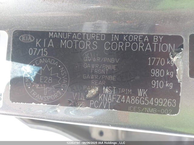 KNAFZ4A86G5499263 KIA gdi nu