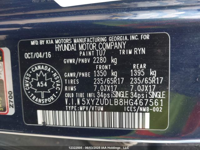 5XYZUDLB8HG467561 Hyundai gdi theta ii