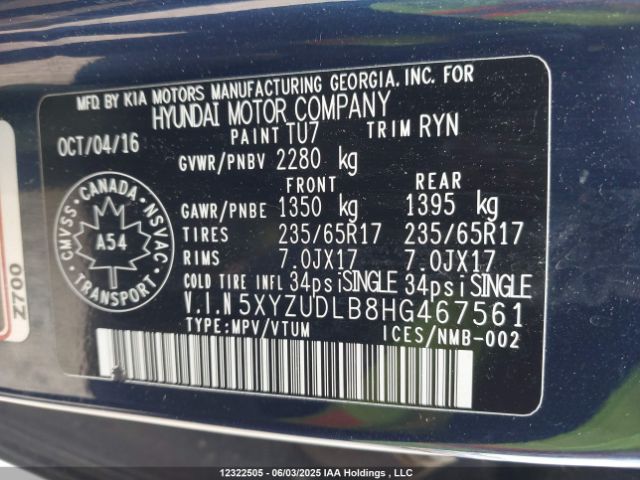 5XYZUDLB8HG467561 Hyundai gdi theta ii