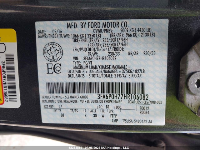 Ford Fusion 2017 3FA6P0H77HR106082 Image 9