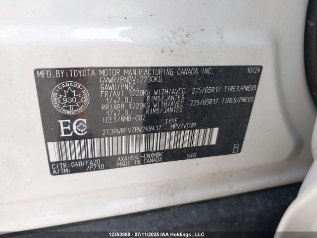 2T3RWRFV7RW249417 Toyota a25a-fxs