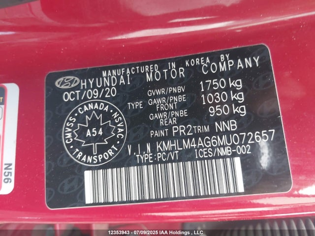 KMHLM4AG6MU072657 Hyundai mpi nu pe