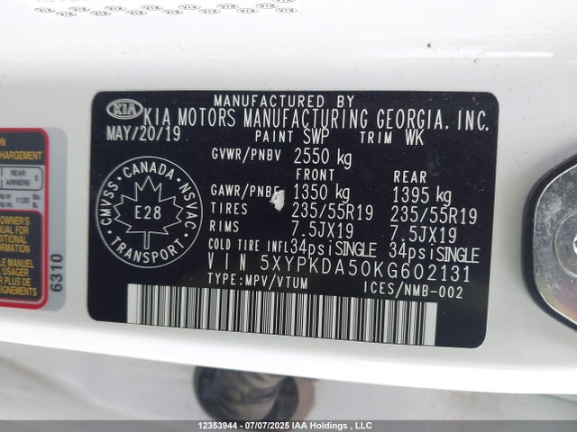 5XYPKDA50KG602131 KIA gdi lambda-ii