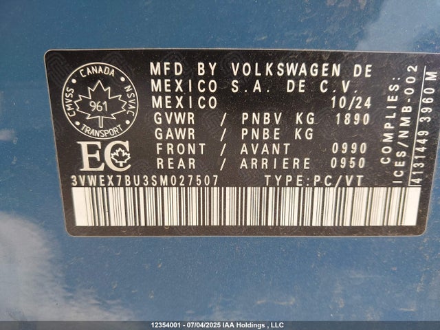 3VWEX7BU3SM027507 Volkswagen tsi