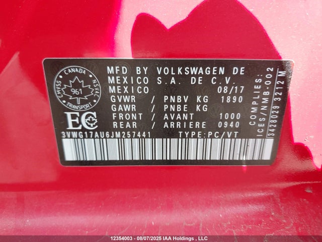 3VWG17AU6JM257441 Volkswagen 2018
