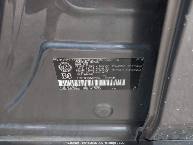 2T3ZFREV0GW297758 Toyota 2ar-fe