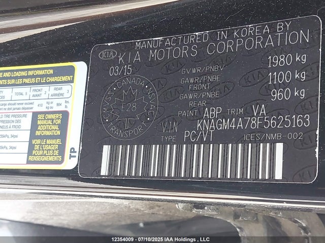 KNAGM4A78F5625163 KIA dohc gdi theta ii