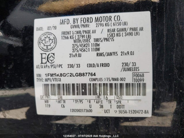 1FM5K8GC2LGB87764 Ford gtdi