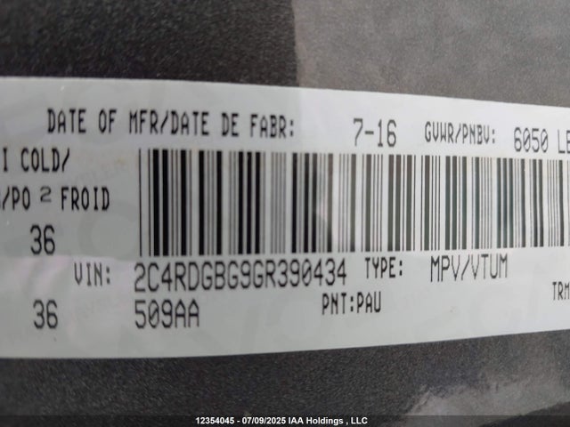 2C4RDGBG9GR390434 Dodge Grand Caravan