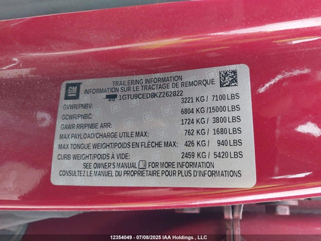 1GTU9CED8KZ262822 GMC l84 - di, dfm, alum, gen 5, var 2