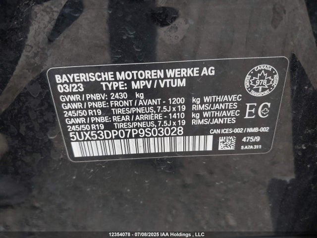 BMW X3 2023 5UX53DP07P9S03028 Image 9
