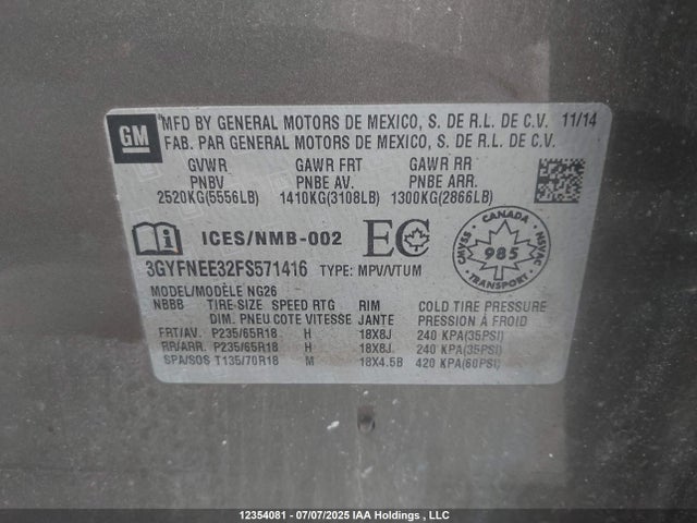 Cadillac lfx - sidi, vvt, e85 max, alum 2015 3GYFNEE32FS571416 Image 9