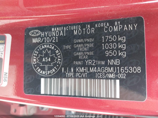 KMHLM4AG8MU165308 Hyundai mpi nu pe