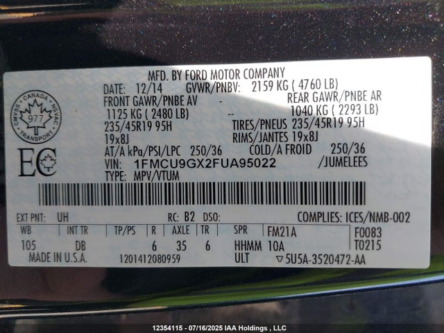 1FMCU9GX2FUA95022 Ford Escape