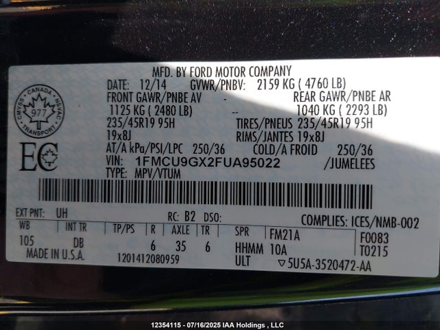 1FMCU9GX2FUA95022 Ford Escape