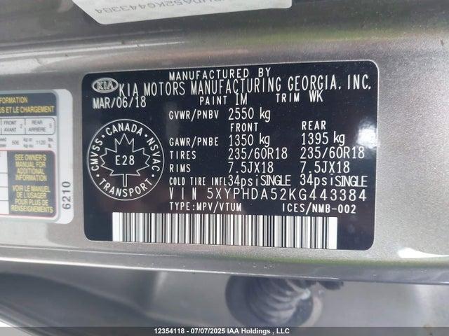 5XYPHDA52KG443384 KIA gdi lambda-ii