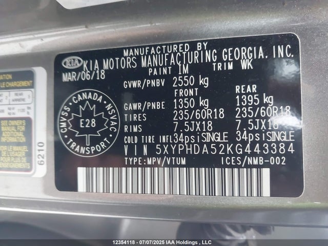 5XYPHDA52KG443384 KIA gdi lambda-ii