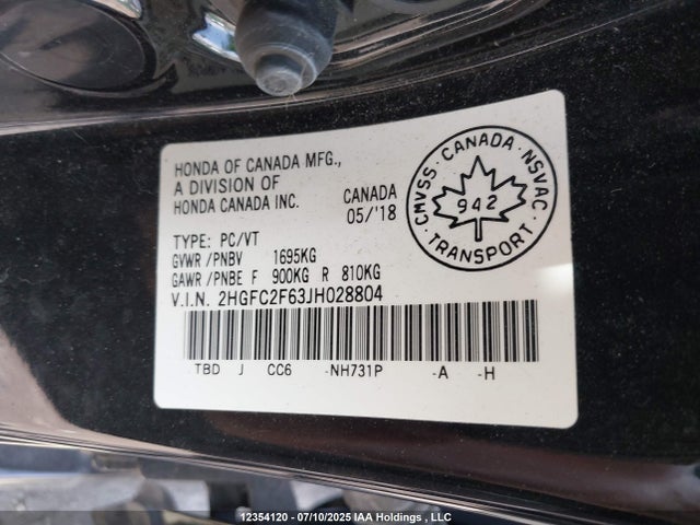 2HGFC2F63JH028804 Honda k20c2