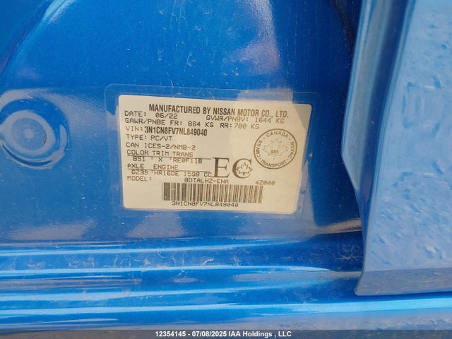 3N1CN8FV7NL849040 Nissan 2022
