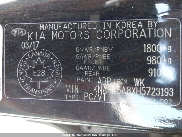 KNAFK5A8XH5723193 KIA gdi nu