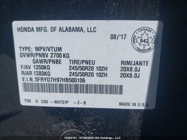 Acura Jna2 2017 5FRYD7H97HB500106 Image 18