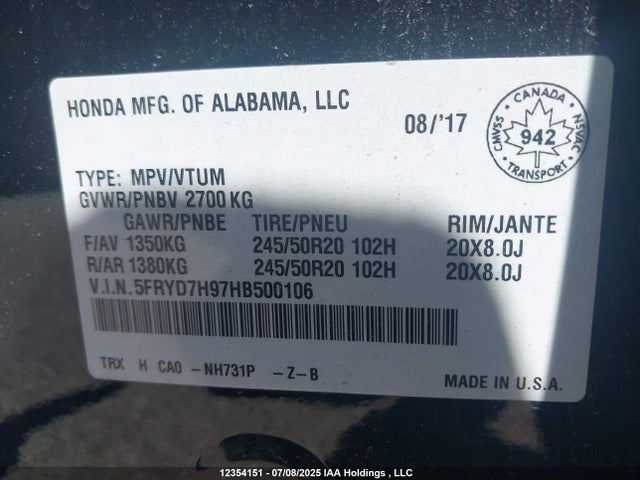 Acura Jna2 2017 5FRYD7H97HB500106 Image 9