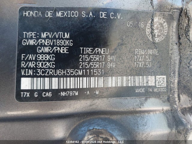 3CZRU6H35GM111531 Honda r18z9
