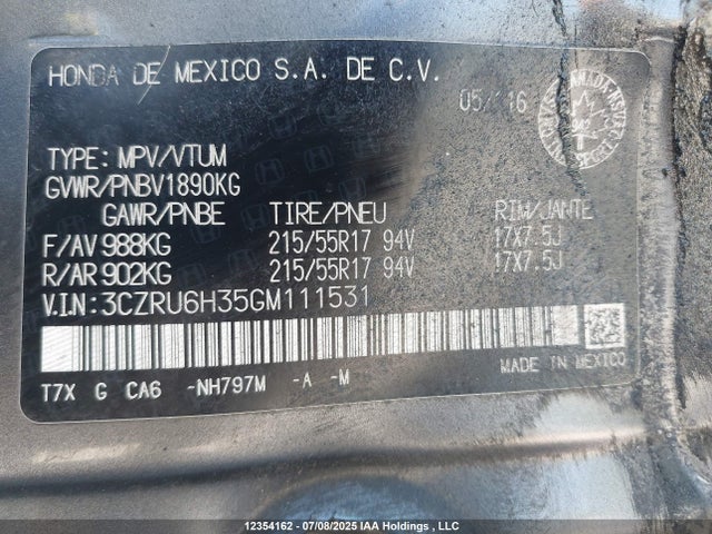 3CZRU6H35GM111531 Honda r18z9