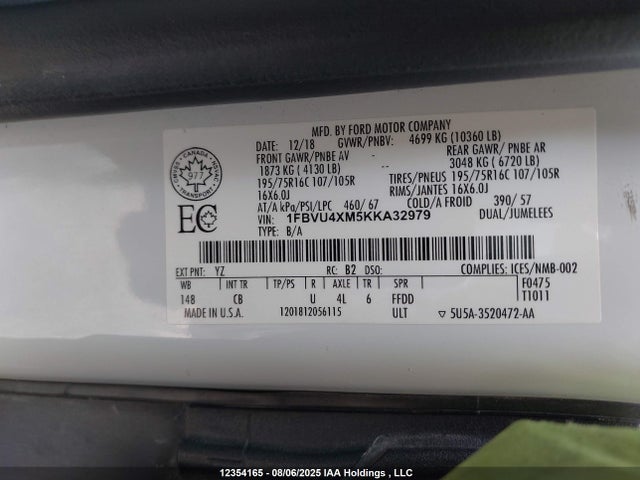1FBVU4XM5KKA32979 Ford 2019