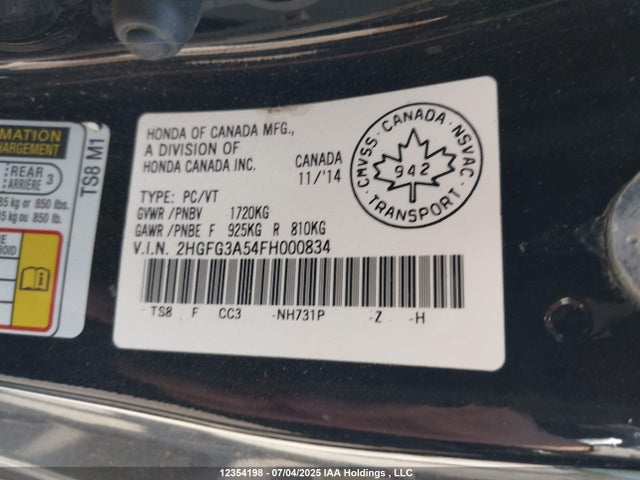 2HGFG3A54FH000834 Honda r18z1