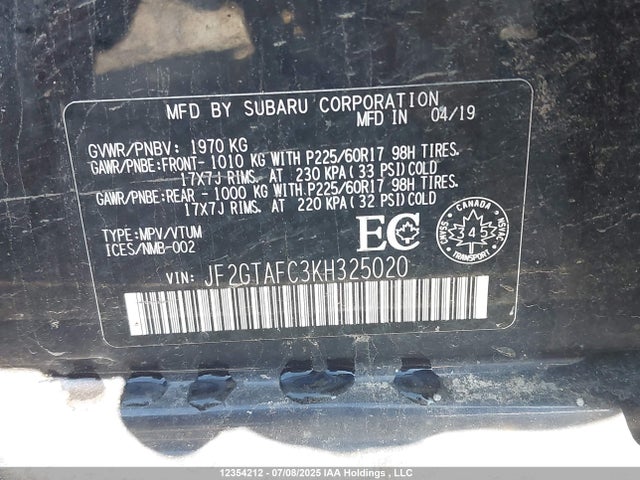 Subaru naturally aspirated 2019 JF2GTAFC3KH325020 Image 9