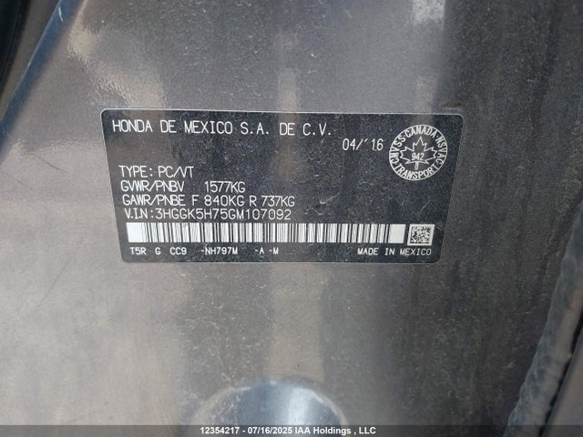 3HGGK5H75GM107092 Honda l15b1