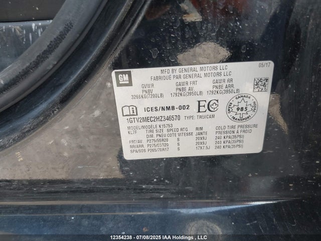 1GTV2MEC2HZ346570 GMC l83 -spark ignited direct injection, variable valve timing, afm, e85 max, alum