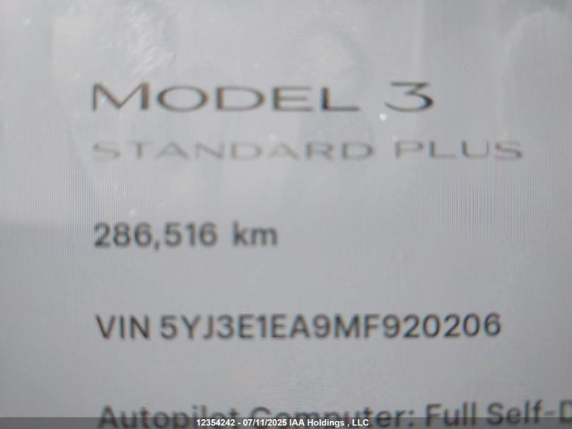 5YJ3E1EA9MF920206 Tesla MODEL 3