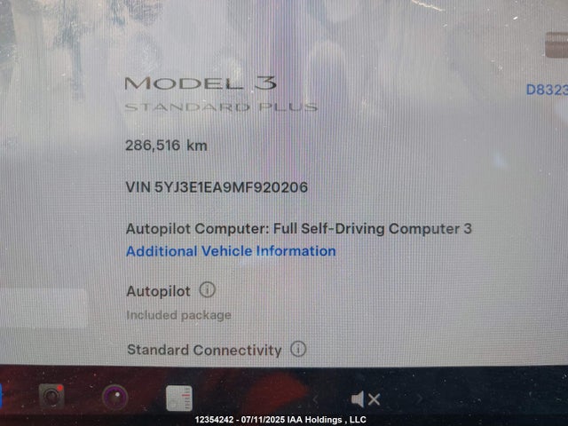 5YJ3E1EA9MF920206 Tesla MODEL 3