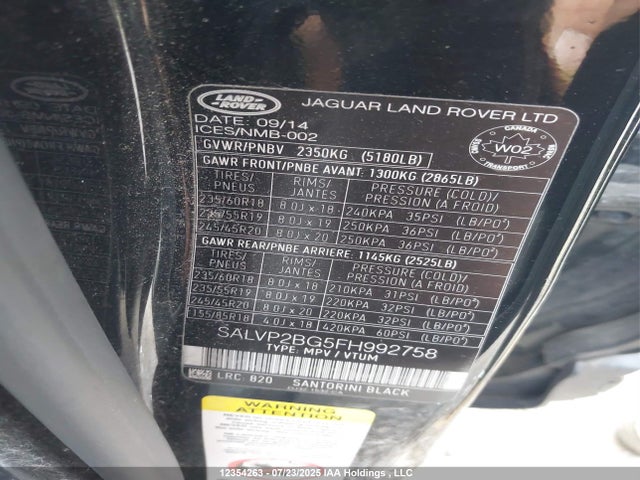 SALVP2BG5FH992758 Land Rover lev3 sulev30