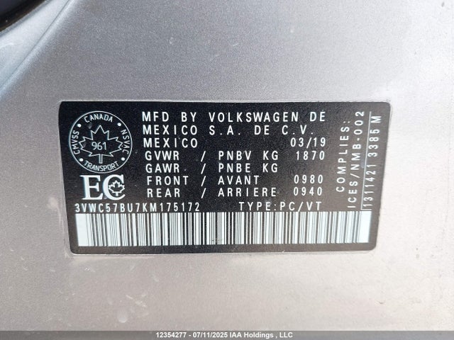 3VWC57BU7KM175172 Volkswagen 1.4 tsi