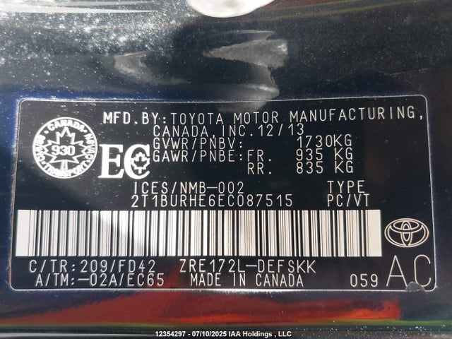 Toyota 2zr-fe 2014 2T1BURHE6EC087515 Image 19